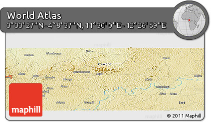 Physical Panoramic Map of the Area around 3° 51' 2" N, 11° 58' 29" E