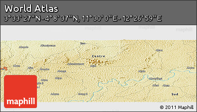 Physical Panoramic Map of the Area around 3° 51' 2" N, 11° 58' 29" E