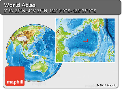 Physical Location Map of the Area around 3° 51' 2" N, 122° 28' 29" E