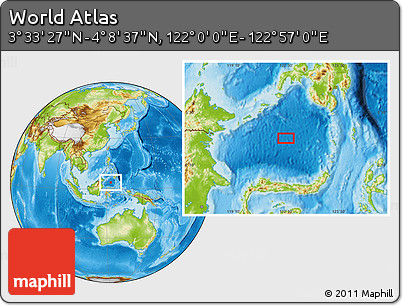 Physical Location Map of the Area around 3° 51' 2" N, 122° 28' 29" E