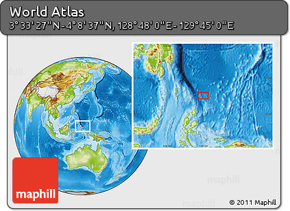 Physical Location Map of the Area around 3° 51' 2" N, 129° 16' 30" E