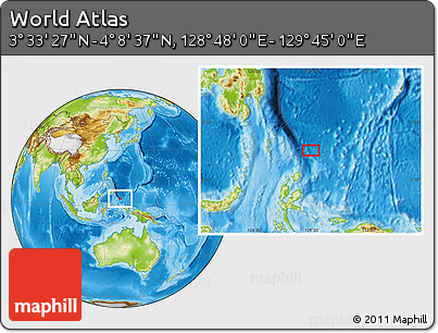 Physical Location Map of the Area around 3° 51' 2" N, 129° 16' 30" E
