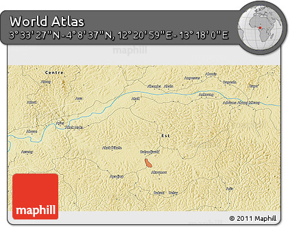 Physical 3D Map of the Area around 3° 51' 2" N, 12° 49' 29" E