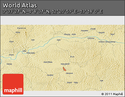 Physical 3D Map of the Area around 3° 51' 2" N, 12° 49' 29" E