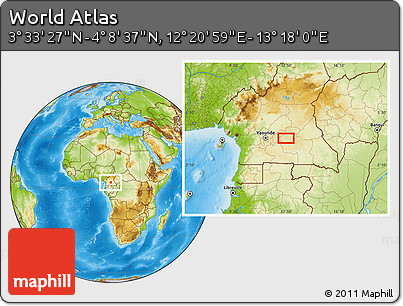 Physical Location Map of the Area around 3° 51' 2" N, 12° 49' 29" E