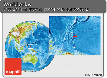 Physical Location Map of the Area around 3° 51' 2" N, 134° 22' 30" E