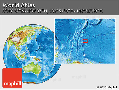 Physical Location Map of the Area around 3° 51' 2" N, 134° 22' 30" E