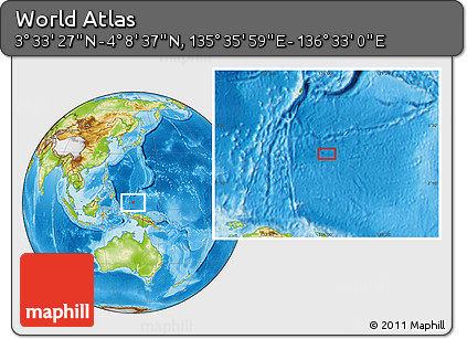 Physical Location Map of the Area around 3° 51' 2" N, 136° 4' 29" E