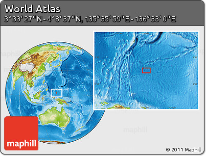 Physical Location Map of the Area around 3° 51' 2" N, 136° 4' 29" E