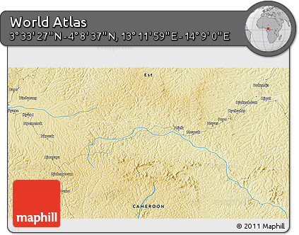 Physical 3D Map of the Area around 3° 51' 2" N, 13° 40' 30" E