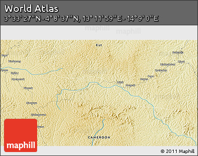 Physical 3D Map of the Area around 3° 51' 2" N, 13° 40' 30" E