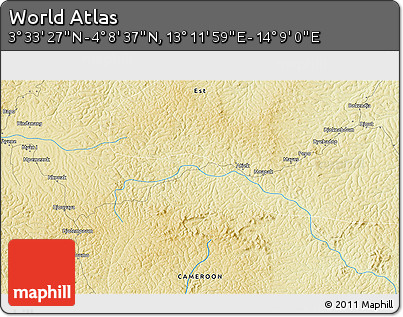 Physical 3D Map of the Area around 3° 51' 2" N, 13° 40' 30" E