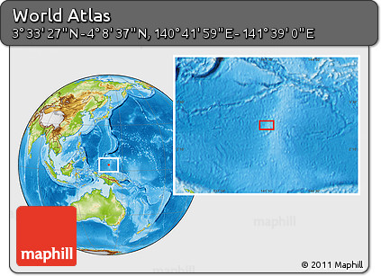 Physical Location Map of the Area around 3° 51' 2" N, 141° 10' 30" E