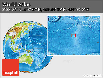 Physical Location Map of the Area around 3° 51' 2" N, 141° 10' 30" E