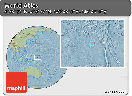 Savanna Style Location Map of the Area around 3° 51' 2" N, 146° 16' 30" E, hill shading