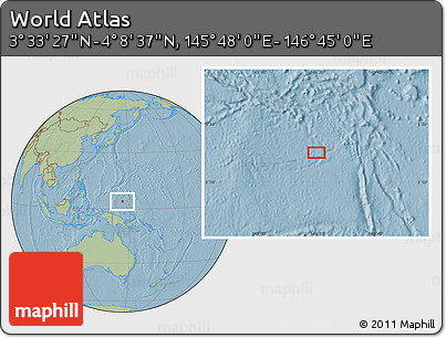 Savanna Style Location Map of the Area around 3° 51' 2" N, 146° 16' 30" E, hill shading