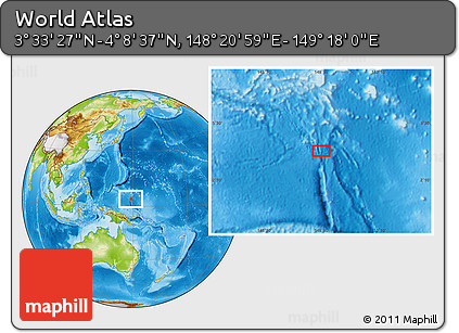 Physical Location Map of the Area around 3° 51' 2" N, 148° 49' 29" E