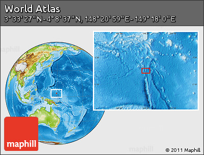 Physical Location Map of the Area around 3° 51' 2" N, 148° 49' 29" E