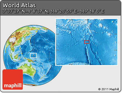 Physical Location Map of the Area around 3° 51' 2" N, 148° 49' 29" E