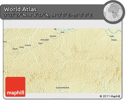 Physical 3D Map of the Area around 3° 51' 2" N, 14° 31' 30" E