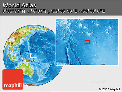 Physical Location Map of the Area around 3° 51' 2" N, 153° 4' 29" E