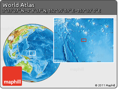 Physical Location Map of the Area around 3° 51' 2" N, 153° 4' 29" E