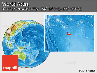 Physical Location Map of the Area around 3° 51' 2" N, 154° 46' 30" E