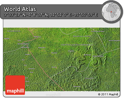 Satellite 3D Map of the Area around 3° 51' 2" N, 15° 22' 30" E