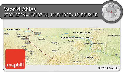 Physical Panoramic Map of the Area around 3° 51' 2" N, 15° 22' 30" E