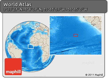 Shaded Relief Location Map of the Area around 3° 51' 2" N, 15° 13' 29" W