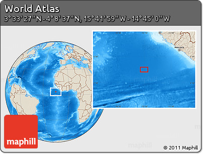 Shaded Relief Location Map of the Area around 3° 51' 2" N, 15° 13' 29" W