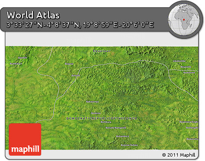 Satellite 3D Map of the Area around 3° 51' 2" N, 19° 37' 30" E