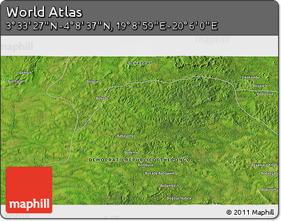 Satellite 3D Map of the Area around 3° 51' 2" N, 19° 37' 30" E