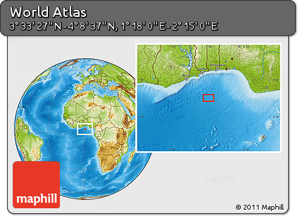 Physical Location Map of the Area around 3° 51' 2" N, 1° 46' 29" E