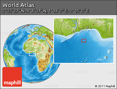 Physical Location Map of the Area around 3° 51' 2" N, 1° 46' 29" E
