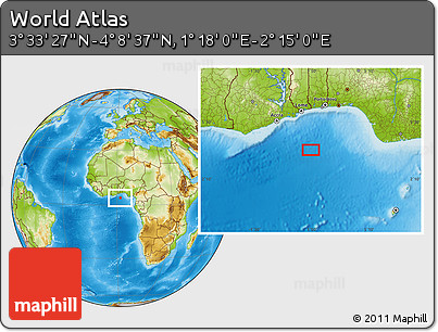 Physical Location Map of the Area around 3° 51' 2" N, 1° 46' 29" E