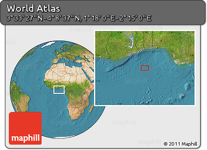 Satellite Location Map of the Area around 3° 51' 2" N, 1° 46' 29" E