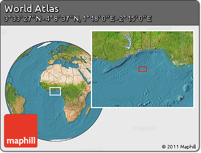 Satellite Location Map of the Area around 3° 51' 2" N, 1° 46' 29" E