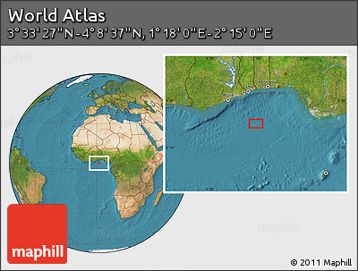 Satellite Location Map of the Area around 3° 51' 2" N, 1° 46' 29" E