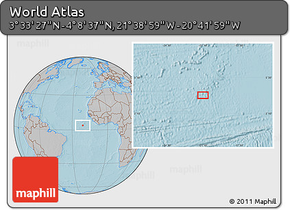 Gray Location Map of the Area around 3° 51' 2" N, 21° 10' 29" W, hill shading
