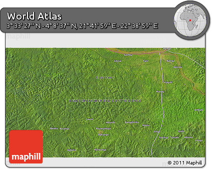 Satellite 3D Map of the Area around 3° 51' 2" N, 22° 10' 29" E
