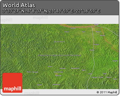 Satellite 3D Map of the Area around 3° 51' 2" N, 22° 10' 29" E
