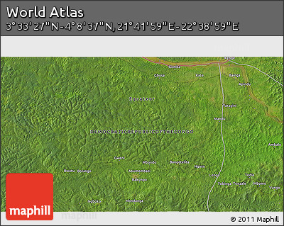 Satellite 3D Map of the Area around 3° 51' 2" N, 22° 10' 29" E