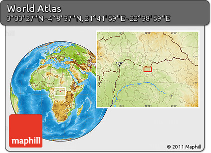 Physical Location Map of the Area around 3° 51' 2" N, 22° 10' 29" E
