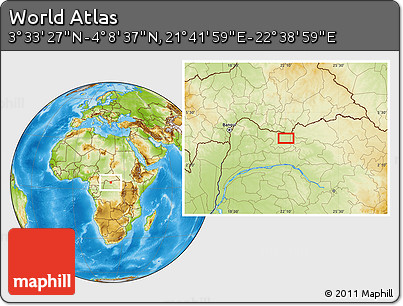 Physical Location Map of the Area around 3° 51' 2" N, 22° 10' 29" E
