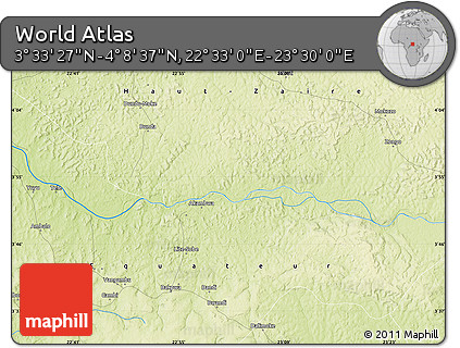 Physical Map of the Area around 3° 51' 2" N, 23° 1' 29" E