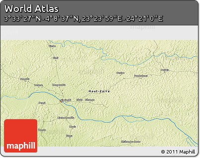 Physical 3D Map of the Area around 3° 51' 2" N, 23° 52' 30" E