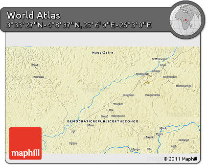 Physical 3D Map of the Area around 3° 51' 2" N, 25° 34' 30" E