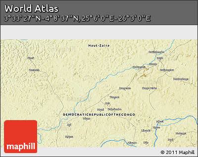 Physical 3D Map of the Area around 3° 51' 2" N, 25° 34' 30" E