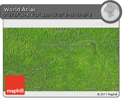 Satellite 3D Map of the Area around 3° 51' 2" N, 26° 25' 29" E
